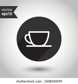 Cup of coffee vector icon. Mug vector icon. Cup of tea vector sign. Round icon design with shadow