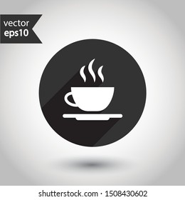 Cup of coffee vector icon. Mug vector icon. Cup of tea vector sign. Round icon design with shadow