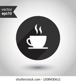 Cup of coffee vector icon. Mug vector icon. Cup of tea vector sign. Round icon design with shadow
