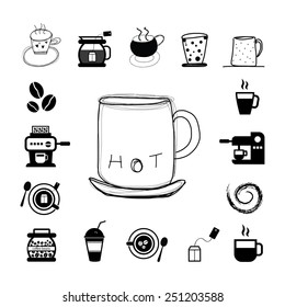cup and coffee vector icon set 