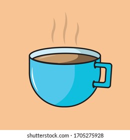 Eine Tasse Kaffee-Vektorillustration. Blaue Tasse und voller Kaffee. Einfaches Design, einfache Farbe. 