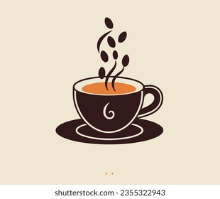 a cup of coffee, vector illustration, brown and yellow colours, suitable for logo and sign