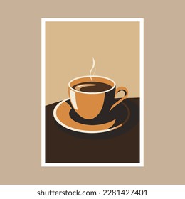 Cup of coffee vector illustration in flat style. art print poster design. Invitation Flyer template