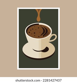 Cup of coffee vector illustration in flat style. art print poster design. Invitation Flyer template