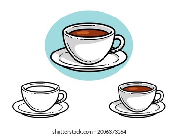 Cup der Kaffee Vektorgrafik oder Ikone einzeln auf Weiß, heißes Getränk am Morgen, Café, Pause in der Arbeit während eines Tages.
