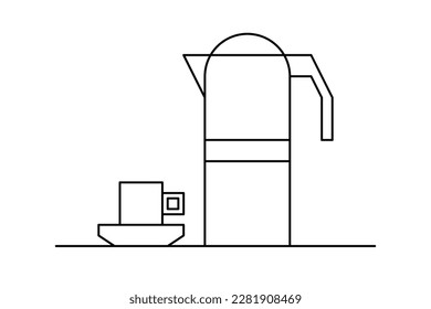 Copa de café, ilustración vectorial, arte de línea. Café Moka. Café expreso hecho con mocha. Café italiano, icono. Desayunar.