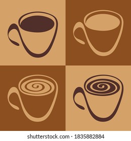 Copa de café. Imagen vectorial en un fondo beige, set. Diseño, decoración, fondo, menú, página web, ilustración, interior.