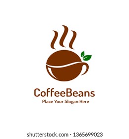 A cup of Coffee vector logo template. Design with seed coffee.