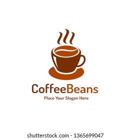A cup of Coffee vector logo template. Design with seed coffee.