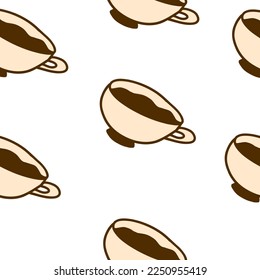 Cup of coffee. Vector seamless pattern in cartoon flat style isolated on white background