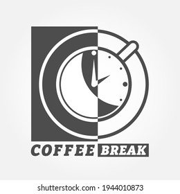 cup of coffee and a watch labeled COFFEE BREAK. Vector illustration for logos, brands, stickers, and theme design. Flat design.
