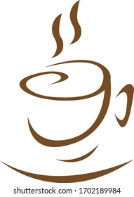 cup of coffee and wavy patterns of hot steam drinking accessories popular hot drink logo for design on a white background