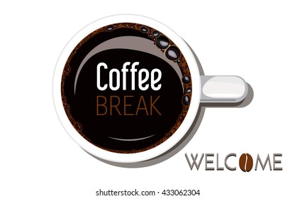 Cup of coffee. Welcome banner. Vector background.