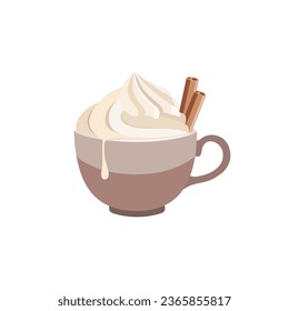 A cup of coffee with whipped cream and cinnamon. Color vector illustration.