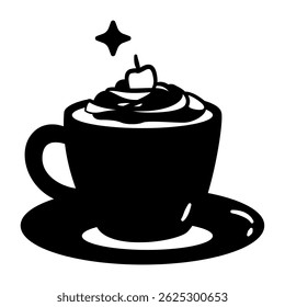 Cup of coffee with whipped cream on top. The whipped cream is in the shape of a star