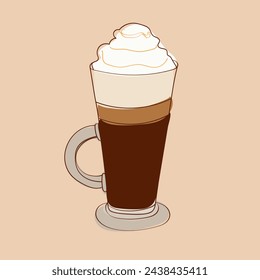 A cup of coffee with whipped cream piled on top, ready to be enjoyed by the viewer. The creamy texture of the whipped cream contrasts with the dark liquid below, creating an inviting appearance