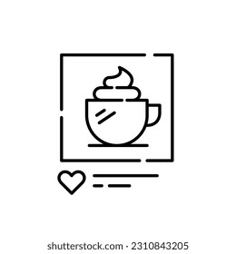 Cup of coffee with whipped cream. Social media post. Restaurant takeaway or food blog. Pixel perfect, editable icon
