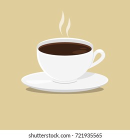 Cup of coffee. White cup on the isolated brown background. Vector Illustration