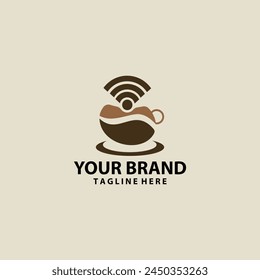 cup coffee wifi logo desain vector