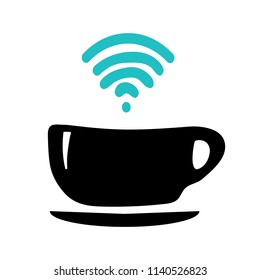Cup of coffee with WiFi vector illustration on white background
