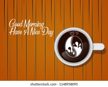 a cup of coffee with a wooden background vector