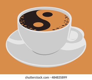 Cup of coffee and yin yang. A cup and saucer can be used separately.