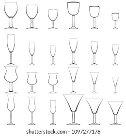 Cup collection icon with various wine glass set