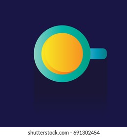 A cup of colorful coffee on blue background