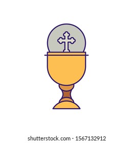 Cup with communion wafer design, religion christianity god faith spirituality belief pray and hope theme Vector illustration