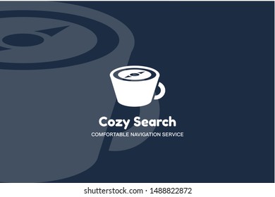 Cup with Compass Cozy Search Multimedia Style Logo. Comfortable Navigation Service Modern Creative Idea Symbol. Innovation Technology Stylized Design Template Logotype Vector Flat Illustration