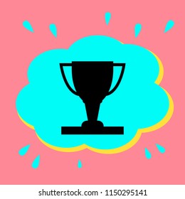 Cup for competitions. Black icon in a bubble on a pink background. Vector
