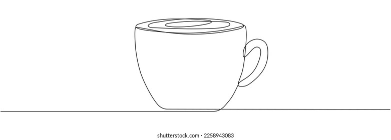 Pocken Sie ununterbrochene Kunst. Kaffee- oder Teebecher, nur eine Zeichnung. Heisses Getränk mit Dampf. Vektorgrafik einzeln auf Weiß