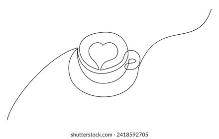 Cup continuous line art. Coffee or tea cup one line drawing. Hot drink with steam