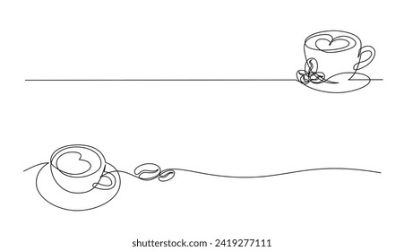 Pocken Sie ununterbrochene Kunst. Kaffee- oder Teebecher, nur eine Zeichnung. Heißgetränk mit Dampf
