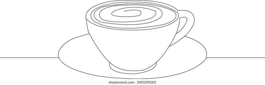 Cup continuous line art. Coffee or tea cup one line drawing. Hot drink with steam. Vector isolated on white.
Teacup one line art. Vector illustration.