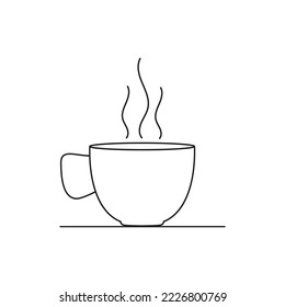 Cup in contour style on a white background. Vector illustration on the theme of tea and coffee shops.