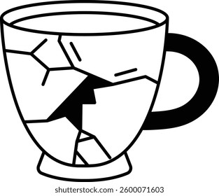 A cup with a crack in it The cup is broken and has a hole in it