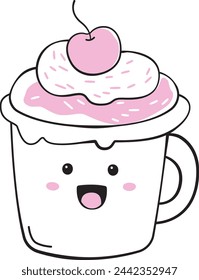 Taza con la bebida crema Doodle ilustración vectorial