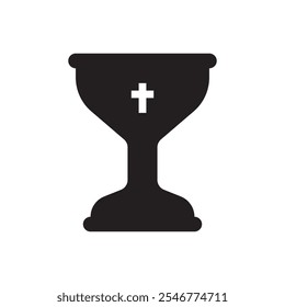 taça com ornamento cruz ícone plano, taça de banquete na ilustração de design de vetor da igreja. Isolado no fundo branco. 