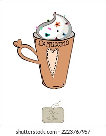 A cup with a cute decor on a transparent background. Vector art from a set of festive cups. Suitable for printing on T-shirts, cases and accessories.
