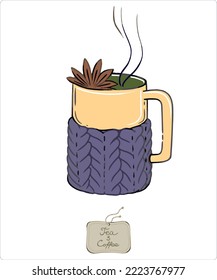 A cup with a cute decor on a transparent background. Vector art from a set of festive cups. Suitable for printing on T-shirts, cases and accessories.