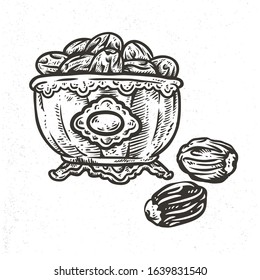 a cup of dates fruit hand drawn vector