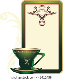 Cup and decorative card with ornament. Vector