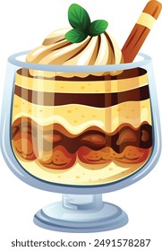 cup of delicious chocolate ice cream sunda parfait swiss roll cake vector illustration eps 10