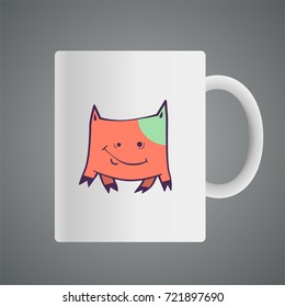 Cup design with Cartoon of fantasy creature with short piggy legs