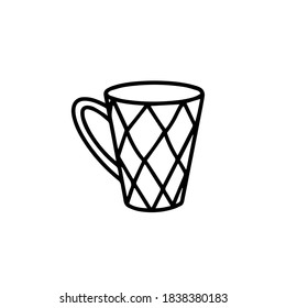 Cup with a diamond pattern, vector illustration in doodle style