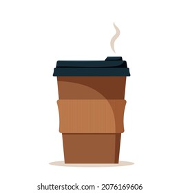 Сoffee cup. Disposable paper or plastic cup with hot coffee. Vector illustration in flat cartoon style.