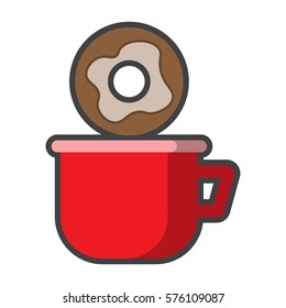 cup and donut, coffee drink, tea in a glass,vector image, flat design