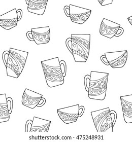 Cup doodle graphic art black white seamless pattern illustration vector