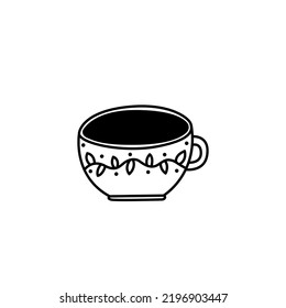 Cup doodle linear. Cute cup with patterns. Tea party element on a white background. hand drawn vector illustration.